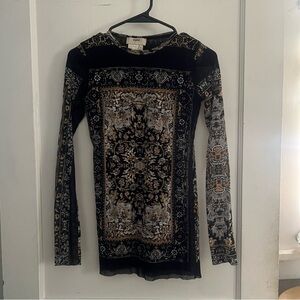 FUZZI / Jean Paul Gaultier Black and Gold Long Sleeve Patterned Top